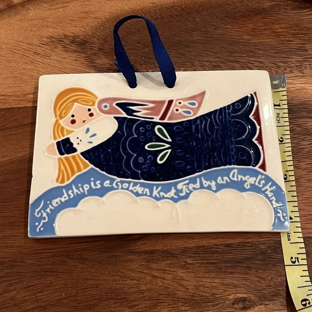 Vintage 1988 Angel Wall Tile Friendship Quote Folk Art Decor Cottagecore Coastal